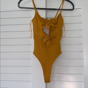 Pull&Bear Yellow/Gold Tie Front Bodysuit